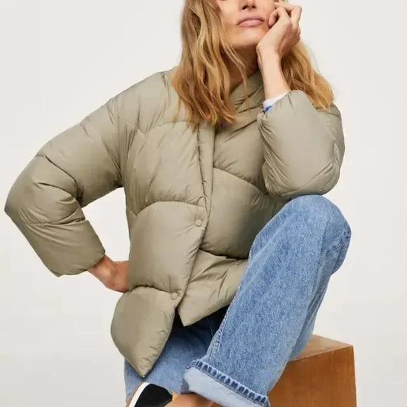 Mango padded quilted bomber jacket in light green - Picture 5 of 7